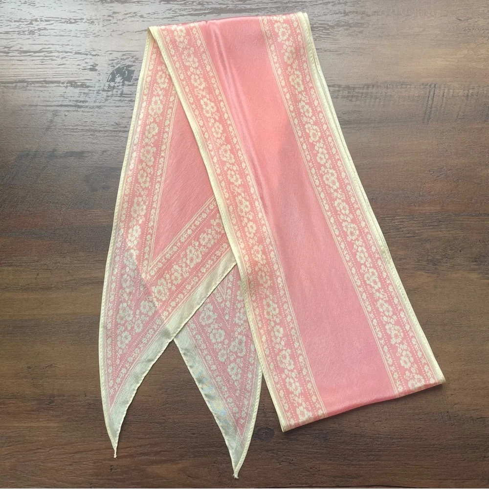 Vintage Pastel Pink Patterned Silk Scarf